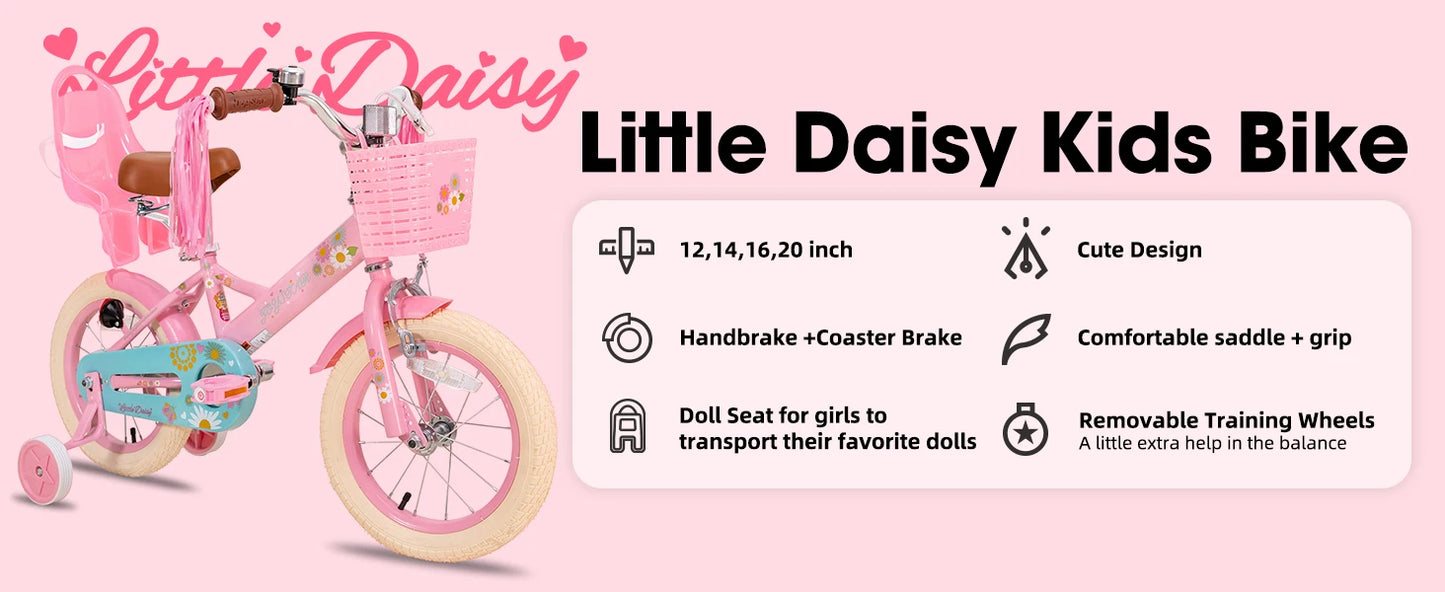 Kids Bike for Girls Ages 2-7 Years,  Bikes with Doll Bike Seat & Streamers,