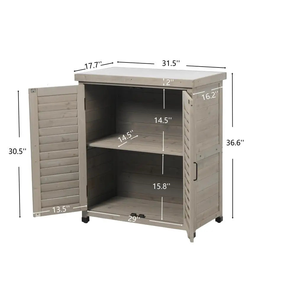 Potting Bench with Storage Cabinet and Metal Table Top for Outdoor Patio,'