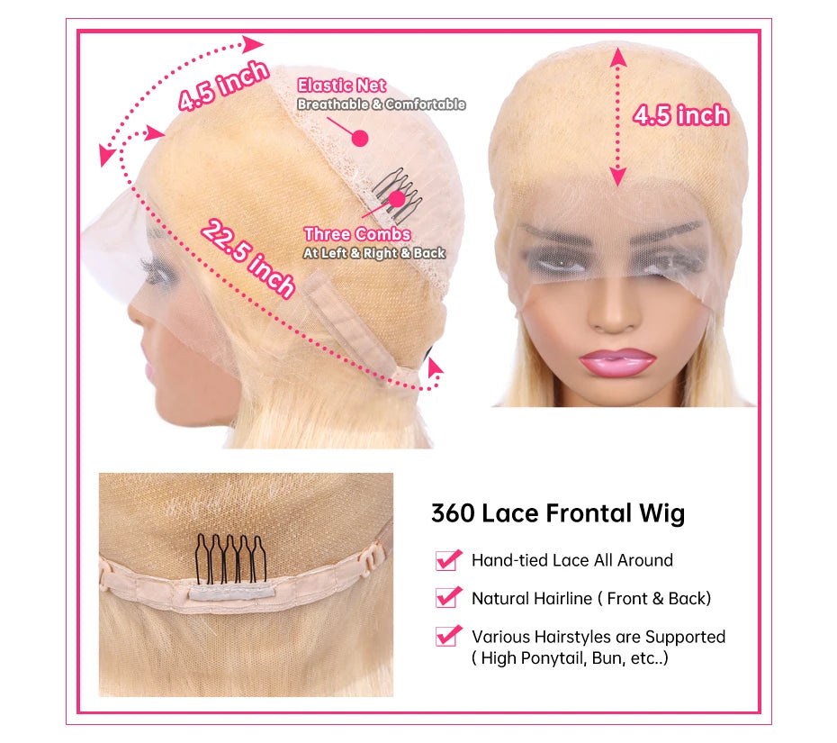 Honey Blonde 360 Full Lace Wig Human Hair Pre Plucked Hd Body Wave Long 613 13x4 Lace Front