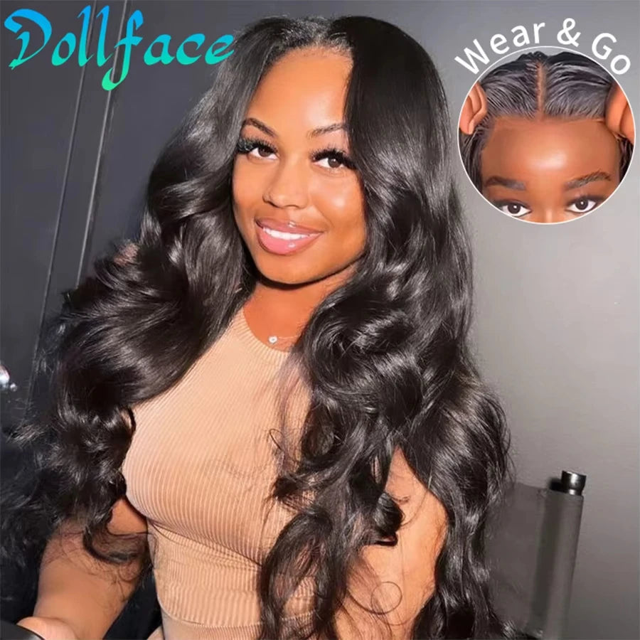 30 40 Inch Body Wave 5x5 Glue less Wigs Human Hair Wear and Go
