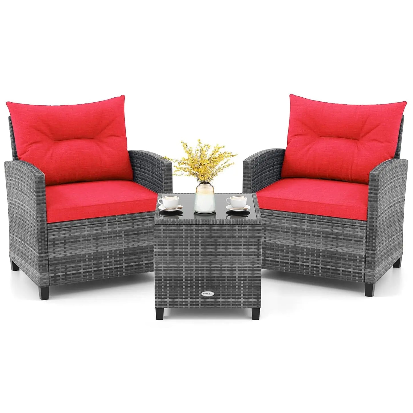 3 Piece Patio Furniture Set, Outdoor PE Rattan Conversation Set with Cushions &
