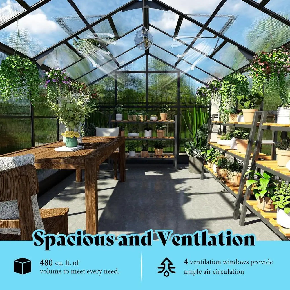 Walk-in Greenhouse with 7ft Height, 4 Vent Windows