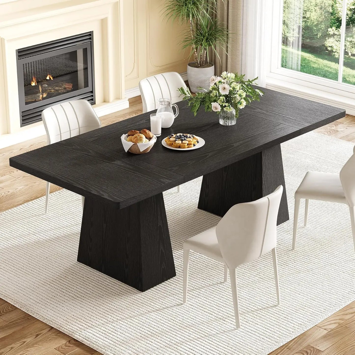 Dining Table for 6 People, Rectangle Table with Heavy Duty Legs,
