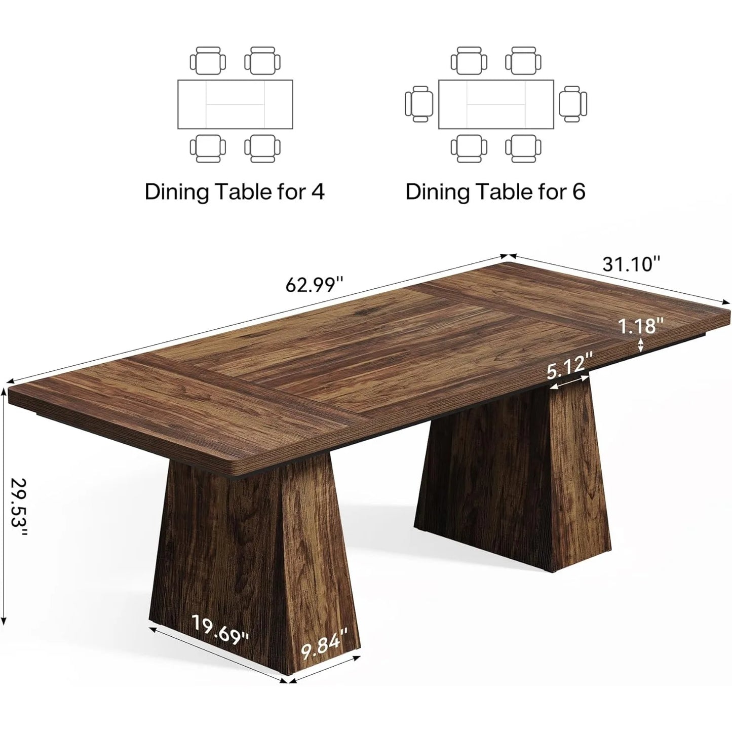Dining Table for 6 People, Rectangle Table with Heavy Duty Legs,
