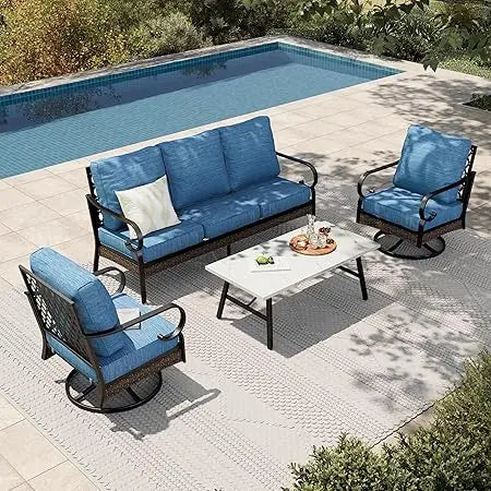 4-Piece Patio Furniture Set with Metal & Rattan Design,
