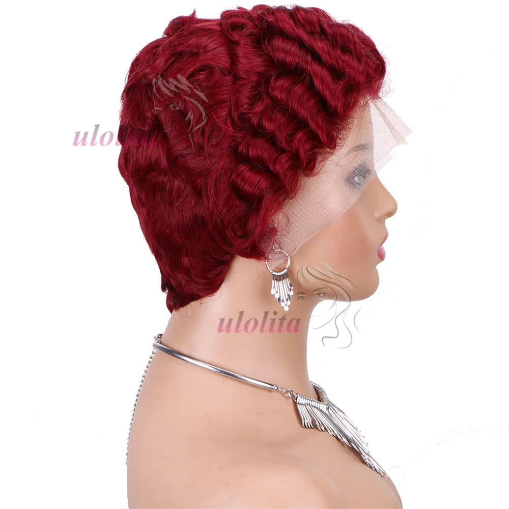 613 Blonde Pixie Cut Short Bob Loose Wave 100% Human Hair Wig Chocolate Brown
