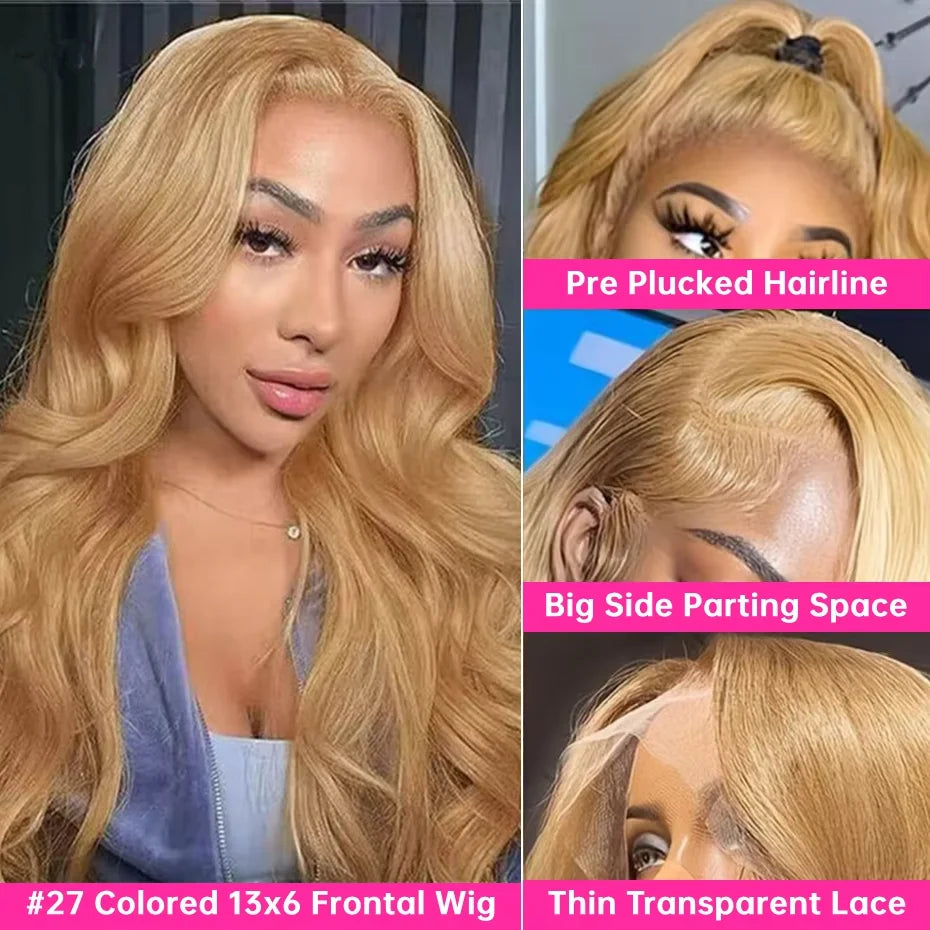 Honey Blond Body Wave 13x4 Lace Frontal Human Hair Wigs