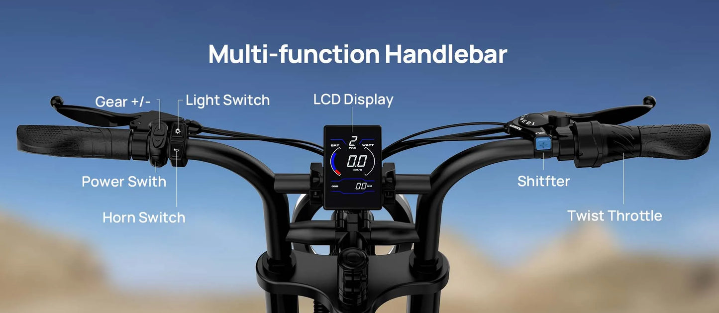 1500W Peak Electric Mountain Bike 48V 15.6Ah 28MPH 100 Mile