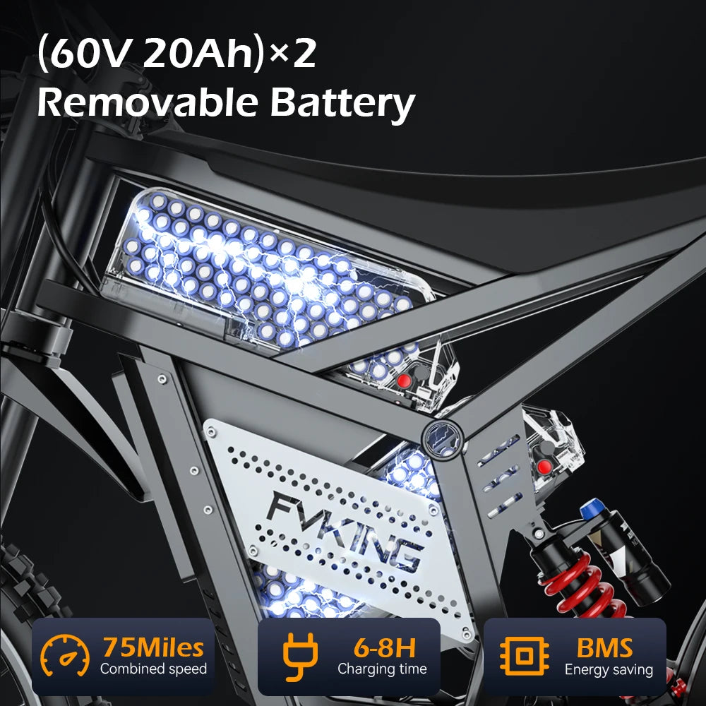Electric Bike 6000W Peak Electric Dirt Bike 60V30AH Battery