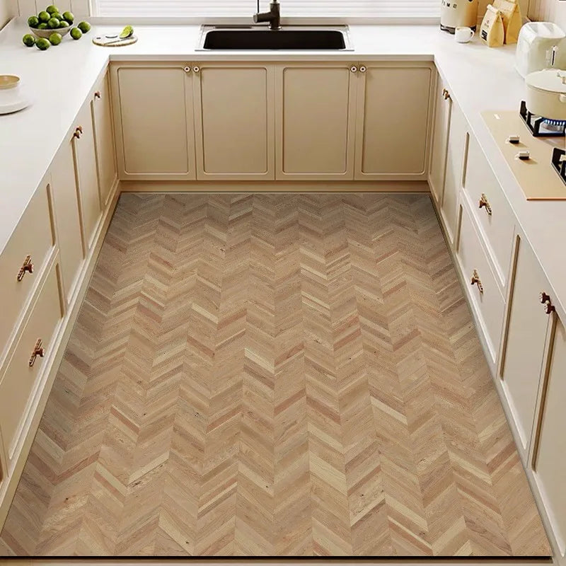 Kitchen Floor Mat Imitation Wood Grain Pvc Leather Waterproof Carpet