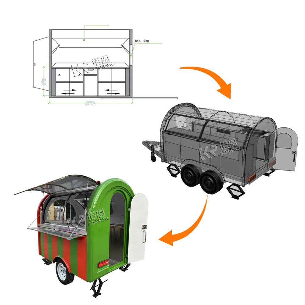 Retro Fully Equipped Street Ice Cream Cart Outdoor Fast Food Trailer Mobile Hot Dog Truck Concession Food Truck for Sale