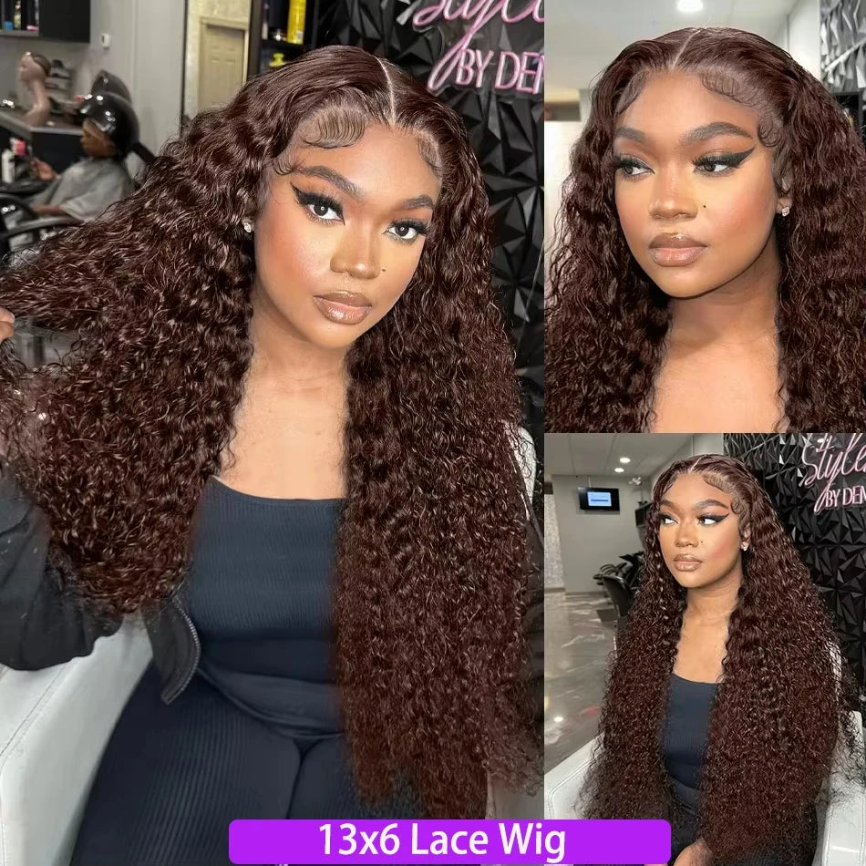 Chocolate Brown Curly  Lace Front Wigs