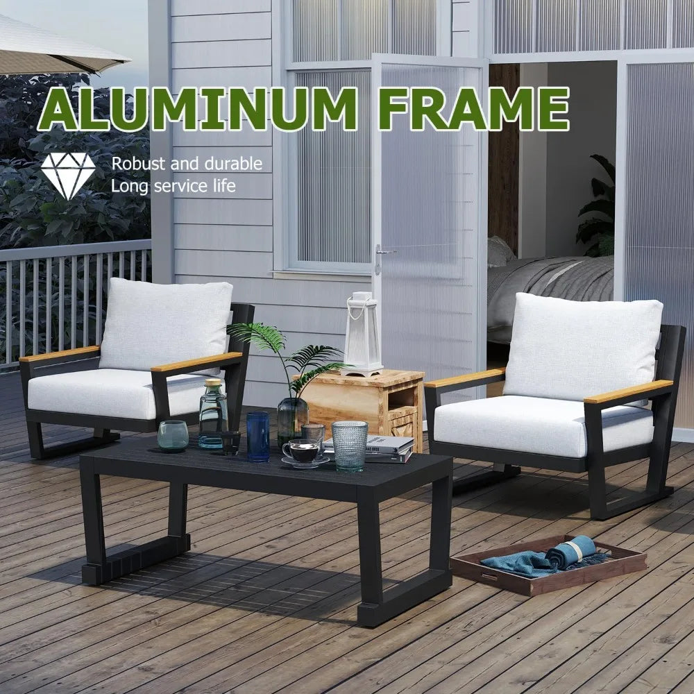 Aluminum Outdoor Furniture with Coffee Table,5 Seats Patio Furniture Set Sectional Waterproof Sofa with Conversation Set Table w