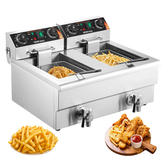 12L Electric Deep Fryer w/Dual Removable Tanks Commercial Countertop  Fryer