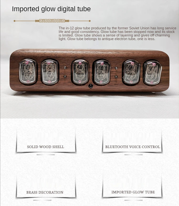Wood Nixie Tube Clock Retro Alarm Table Clock Digital Watch Soviet Union In12 Tube Electronic Desktop Clocks Black Walnut Gift