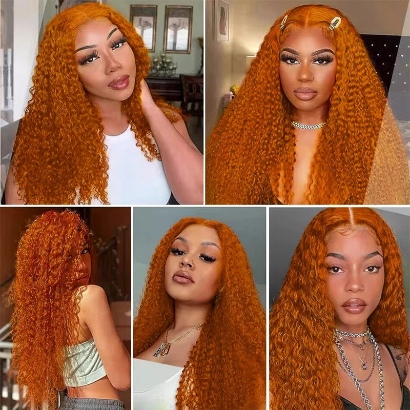 Ginger Orange Water Wave  Lace Front Wig Human Hair