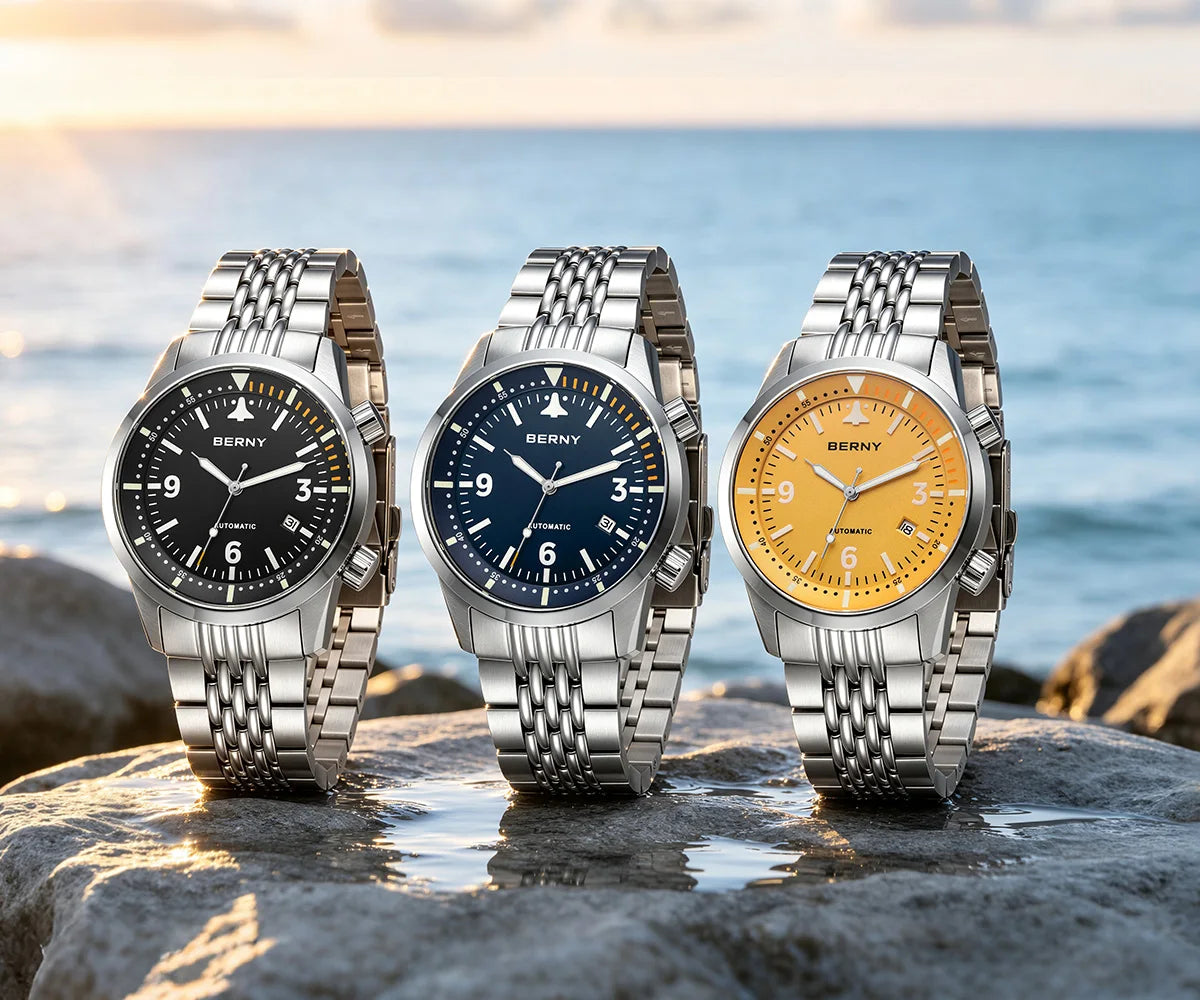 BERNY 20ATM Automatic Men's Diving Watches Top Luminous Sapphire AR Coated Diver Watches