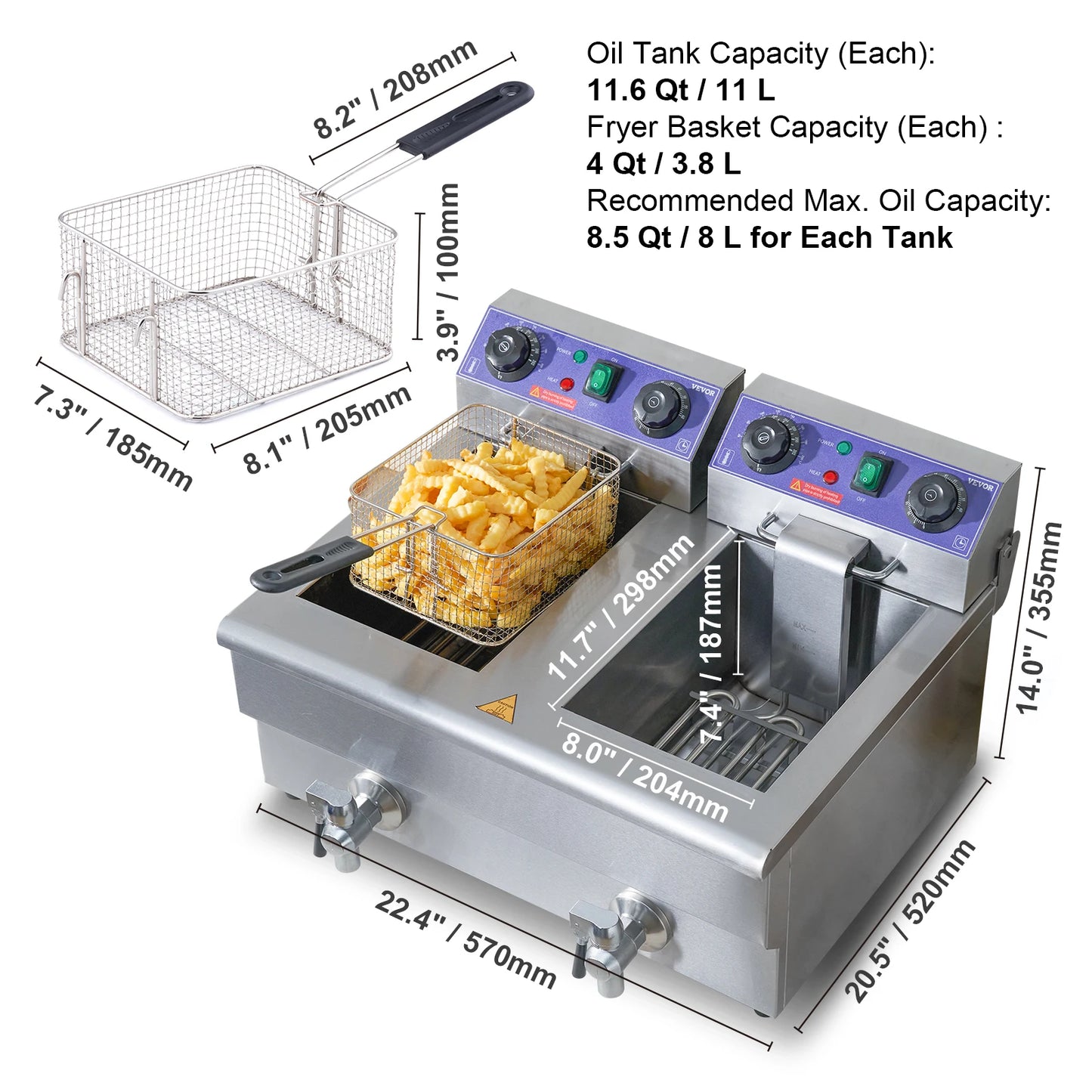 12L Electric Deep Fryer w/Dual Removable Tanks Commercial Countertop  Fryer