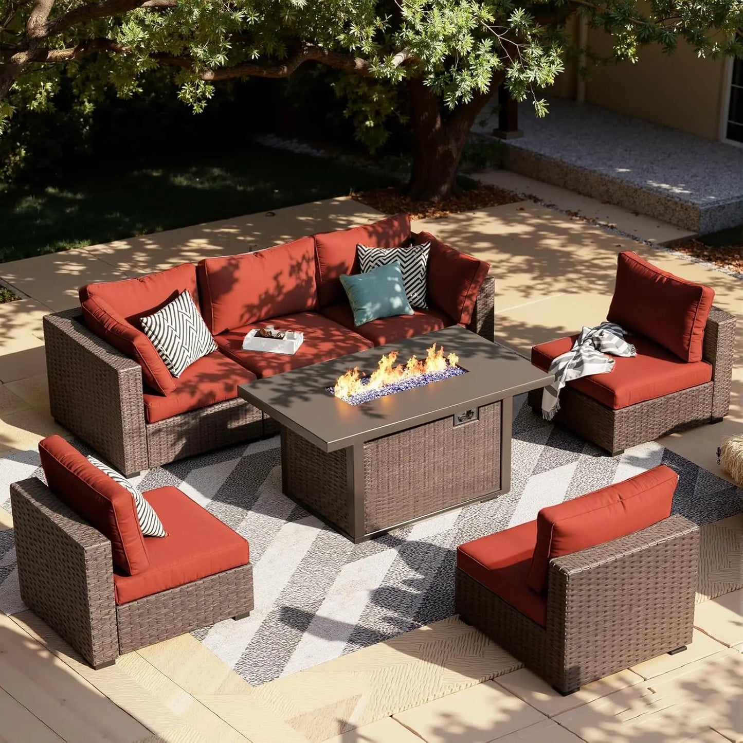 7-Pieces Patio Furniture Sets Outdoor Sectional Sofa