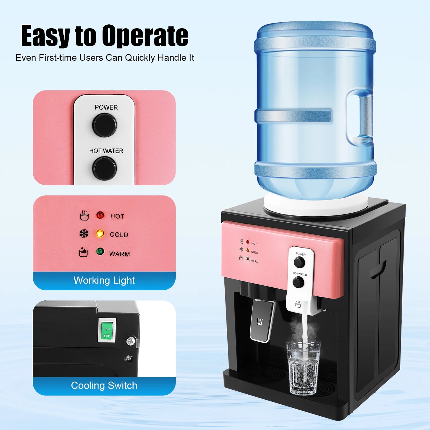 Electric Hot and Cold Water Cooler Dispenser  Desktop Top Loading