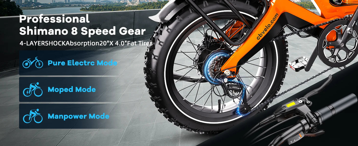 Folding Electric Bike for Adults, 35MPH 100Miles,  Fat Tire