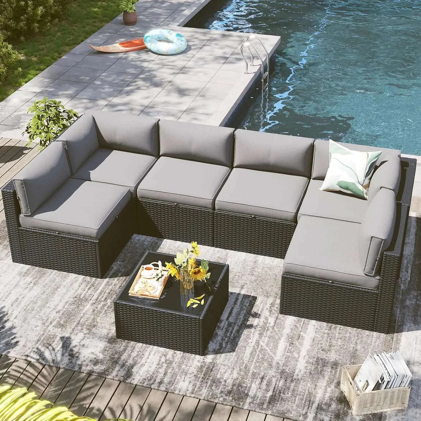 7 Piece Outdoor Patio Furniture Set with Coffee Table