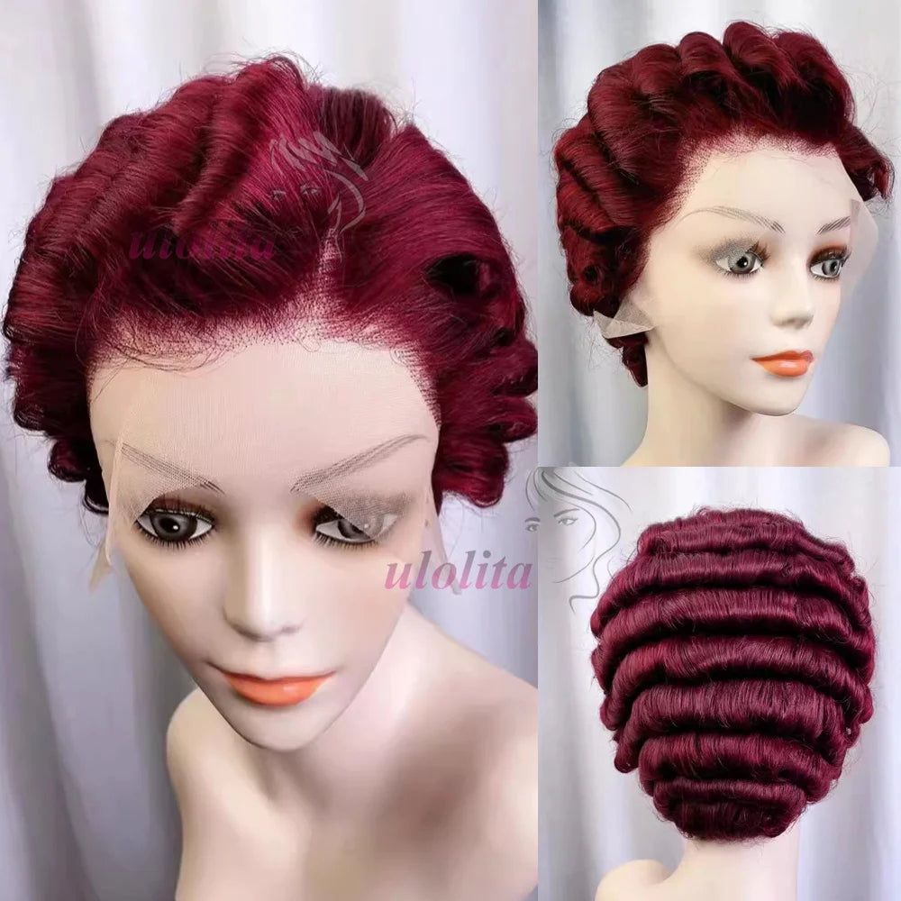 613 Blonde Pixie Cut Short Bob Loose Wave 100% Human Hair Wig Chocolate Brown