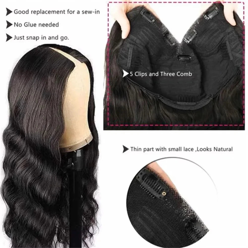 No Leave Out V Part Body Wave Wigs 200% Density Upgrade Brazilian Hair 32 Inches