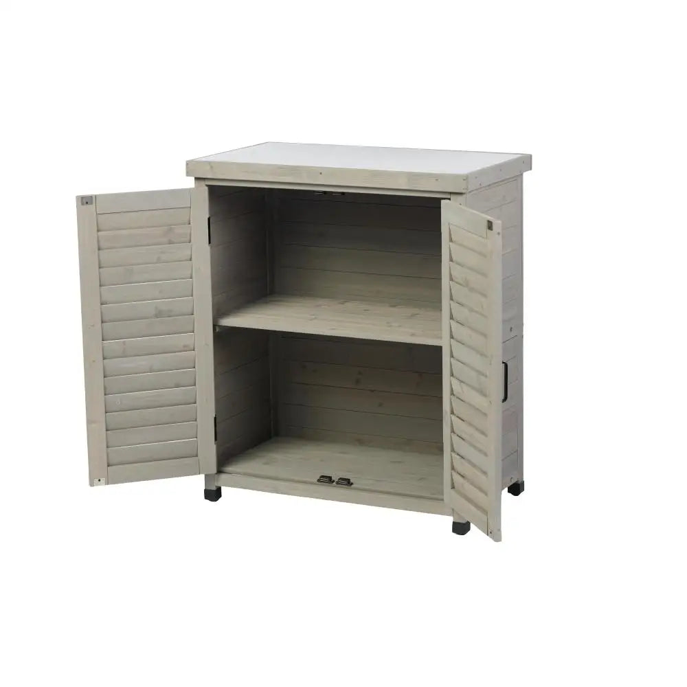 Potting Bench with Storage Cabinet and Metal Table Top for Outdoor Patio,'