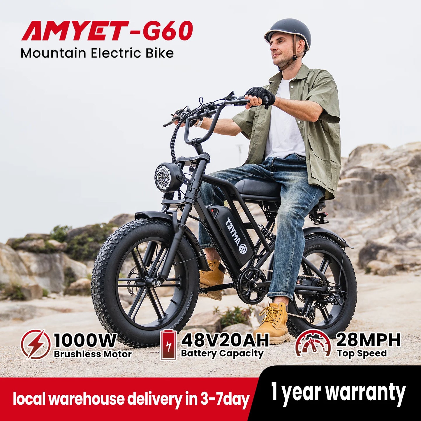 Adults Electric Bike 1000W Motor Mountain Moped Ebikes For Men