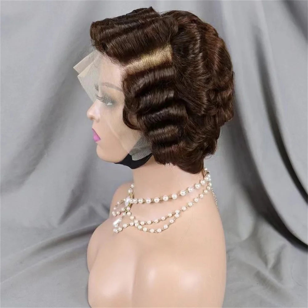 613 Blonde Pixie Cut Short Bob Loose Wave 100% Human Hair Wig Chocolate Brown