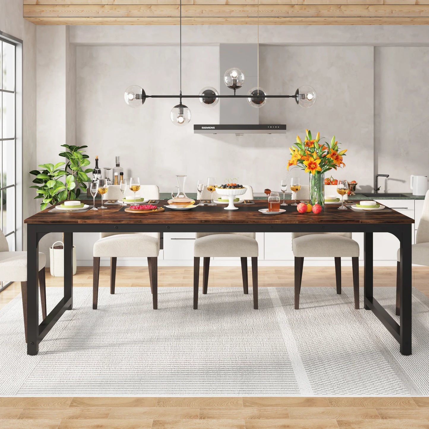 Dining Table, Industrial Kitchen Table for 6-8 Person,