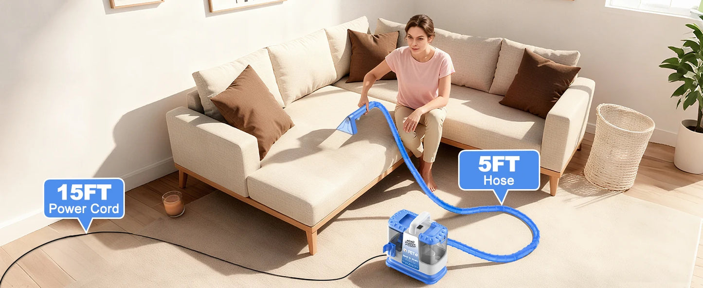 Carpet + Upholstery Cleaner Machine, 20Kpa Powerful Suction w/ 5 Cleaning Tools,