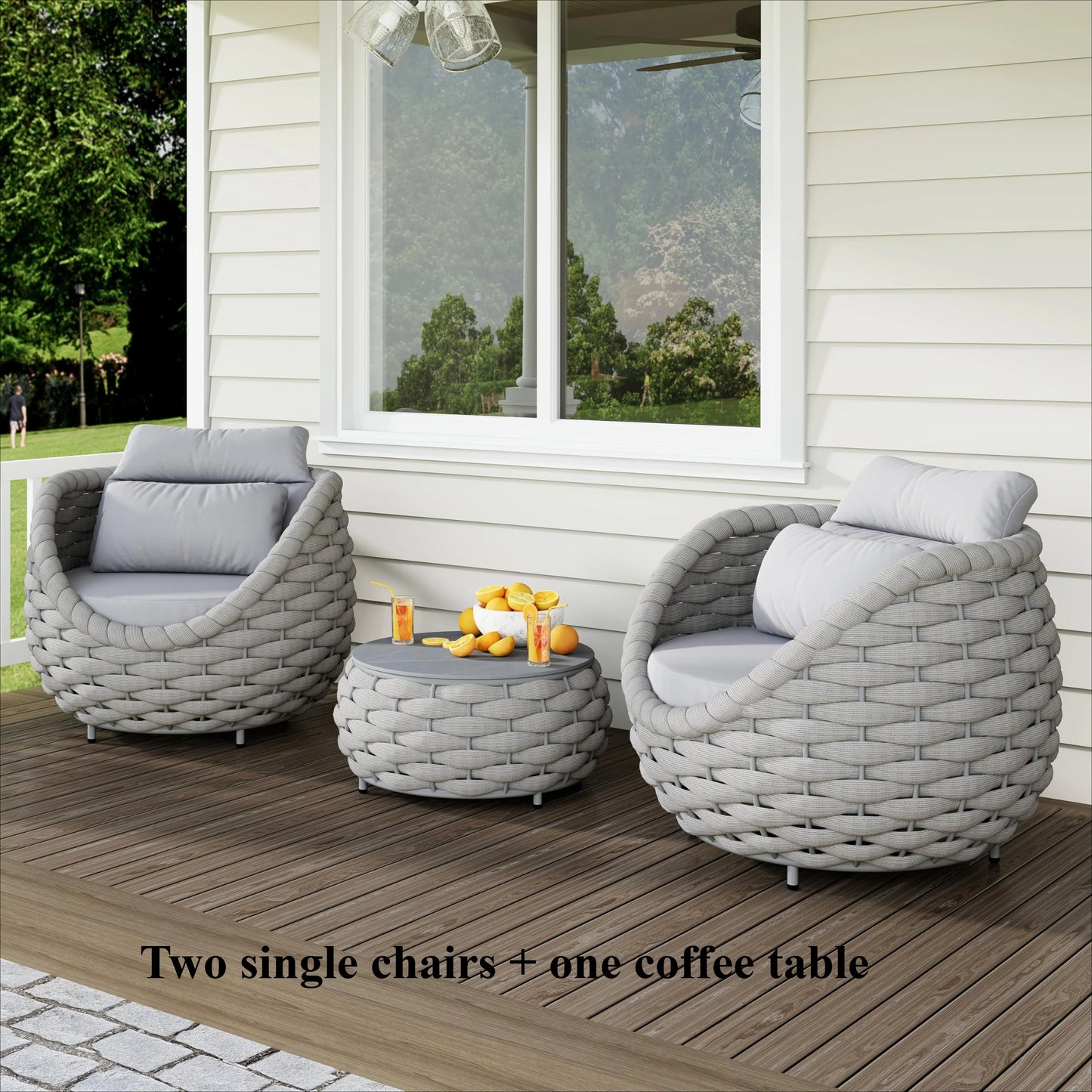 Woven Rope Patio Chair Set Aluminum Outdoor Furniture 2 Piece