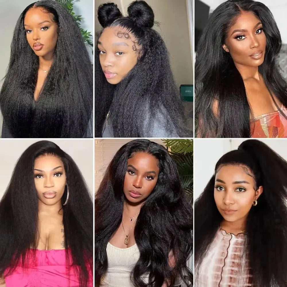 Wig Invisible Strap HD 360 Lace Front Wigs Human Hair Kinky Straight 250 Density