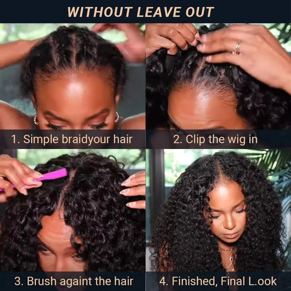 Kinky Curly V Part Wig Human Hair Deep Wave Glue less V Part Wigs Human Hair