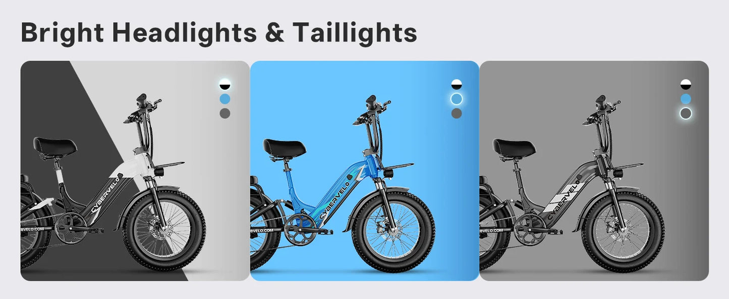 Step-Thru Electric Bike for Adults and Youths,  30+MPH, 20" Fat Tire 7-Speed