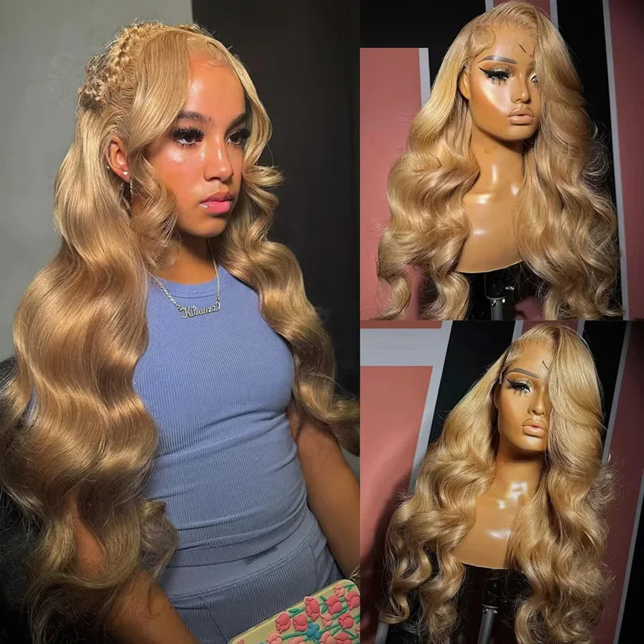 Blonde Body Wave Honey Lace Front Wig Human Hair #27 Colored Human Hair Wig Pre Plucked 13x6 HD Lace Frontal Wigs