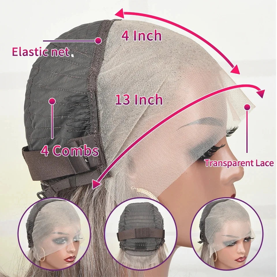 Ash Blonde with Brown Roots Short Bob Wig Transparent 13x4