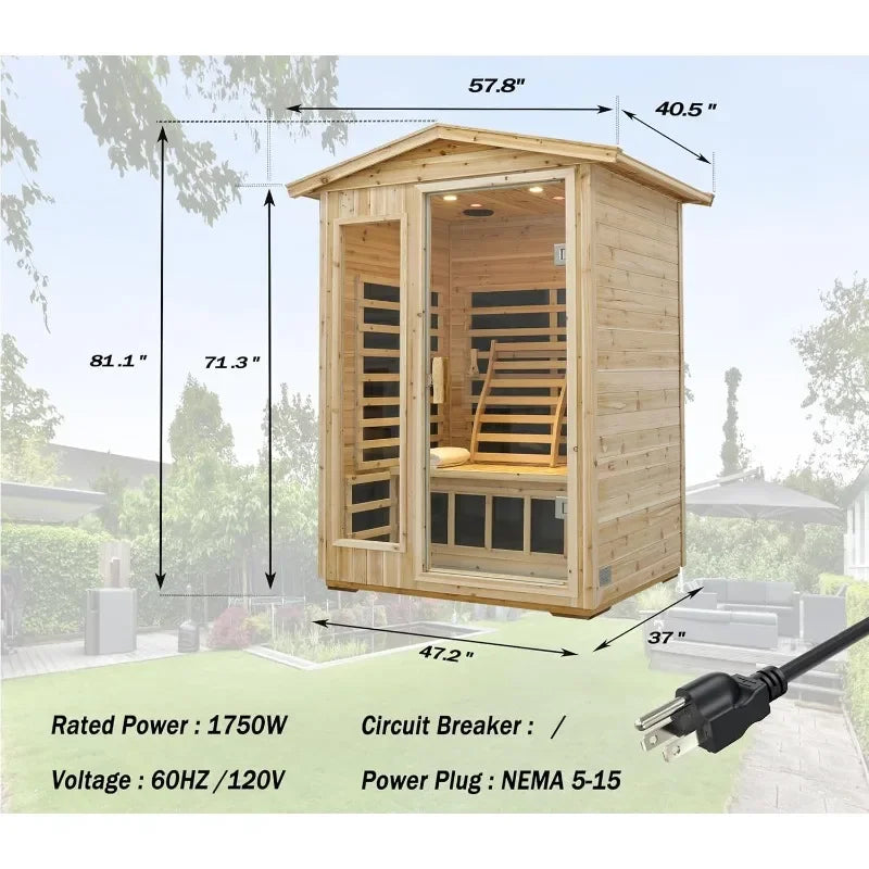 2-Person All-Weather Outdoor Sauna, Low EMF FIR Cabin