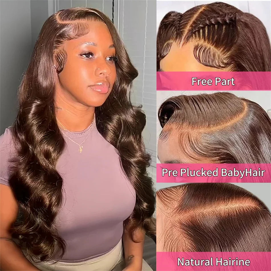 Chocolate Brown Human Hair Wig 13x6 HD Lace Frontal Wig