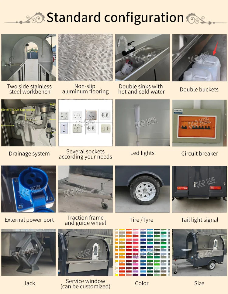 Customized Food Trailer Mobile Food Kiosk Truck Mobile Kitchen Trailer for Hamburger Cart Fast Food Truck with DOT Certification
