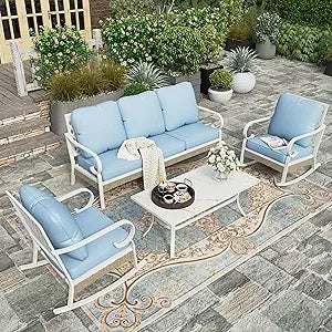 4-Piece Patio Furniture Set with Metal & Rattan Design,