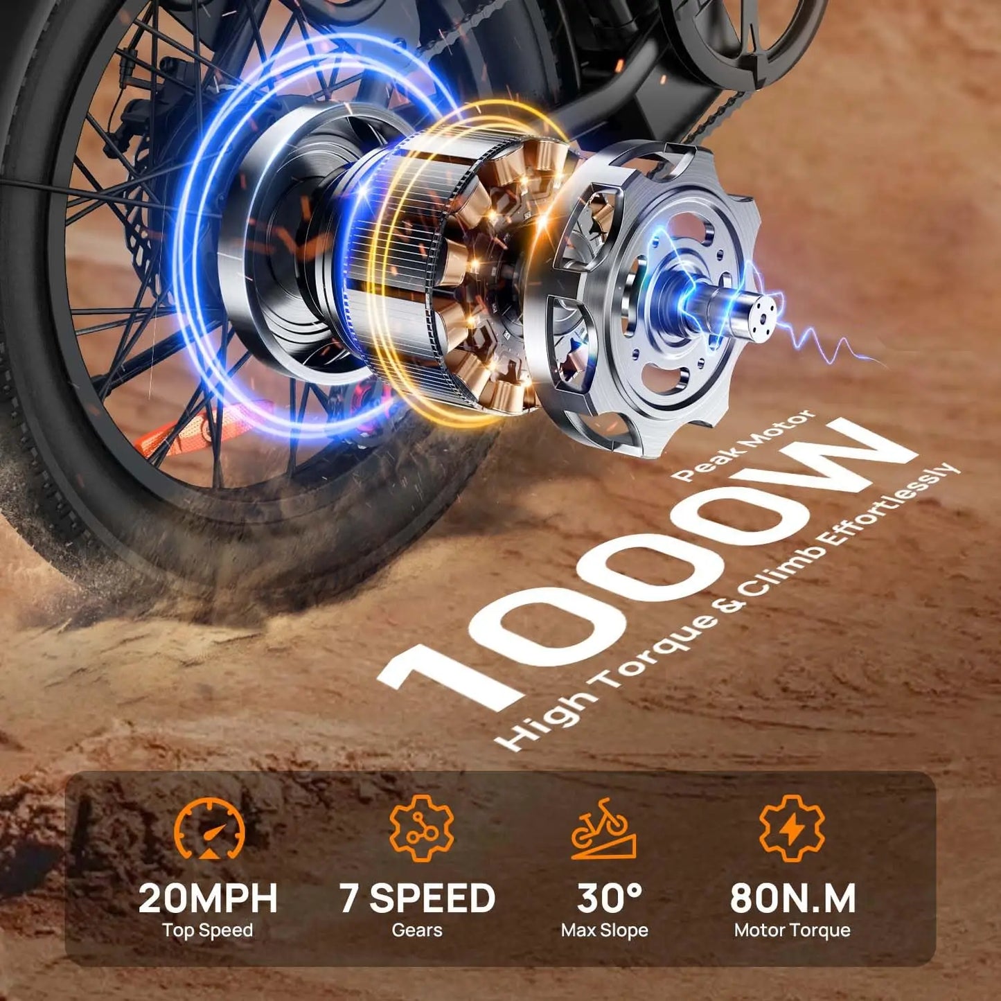 Fat Tire Electric Bike 48V 13Ah Removable Battery 20MPH 7-Speed