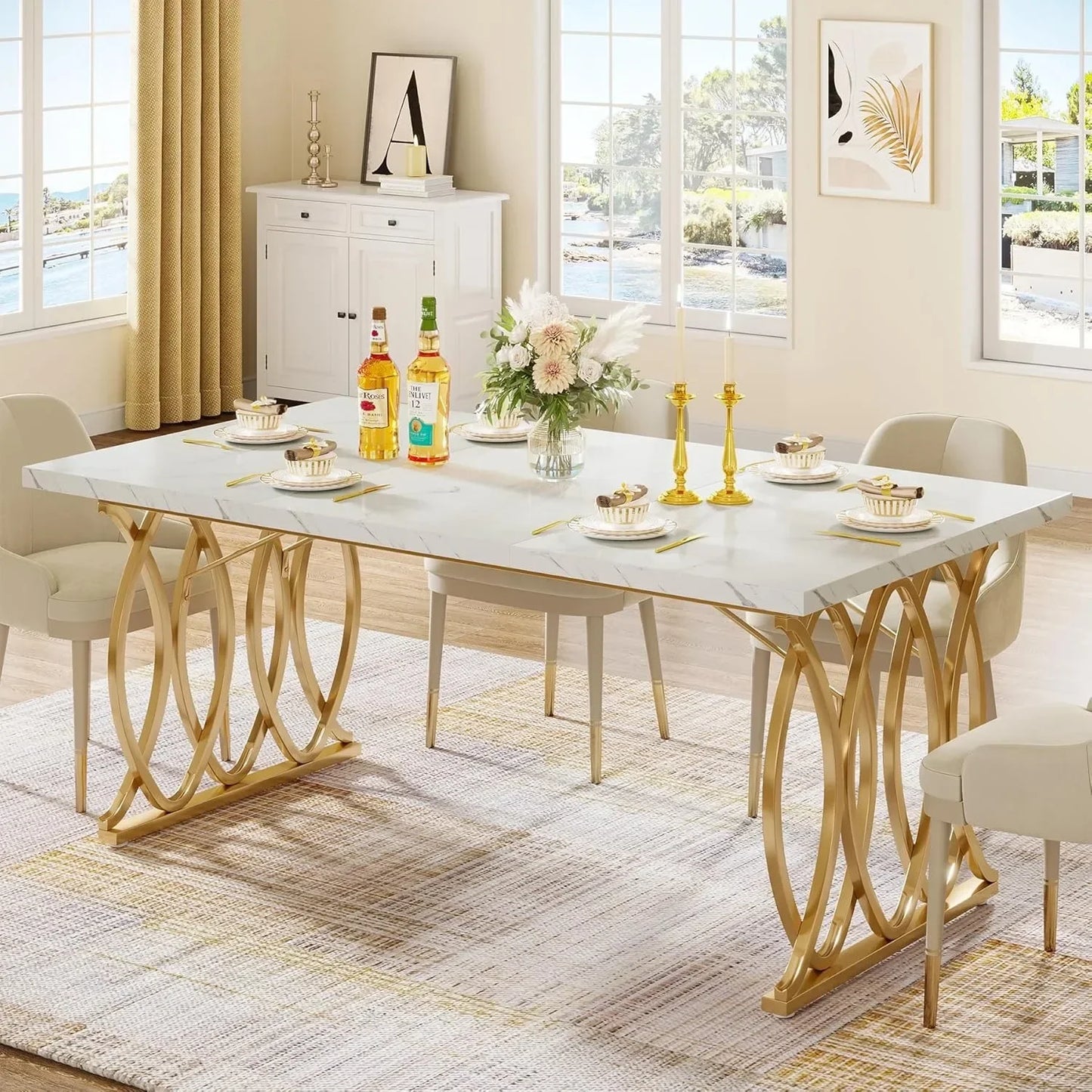 Dining Table, 63" Large Kitchen Table for 4-6 People