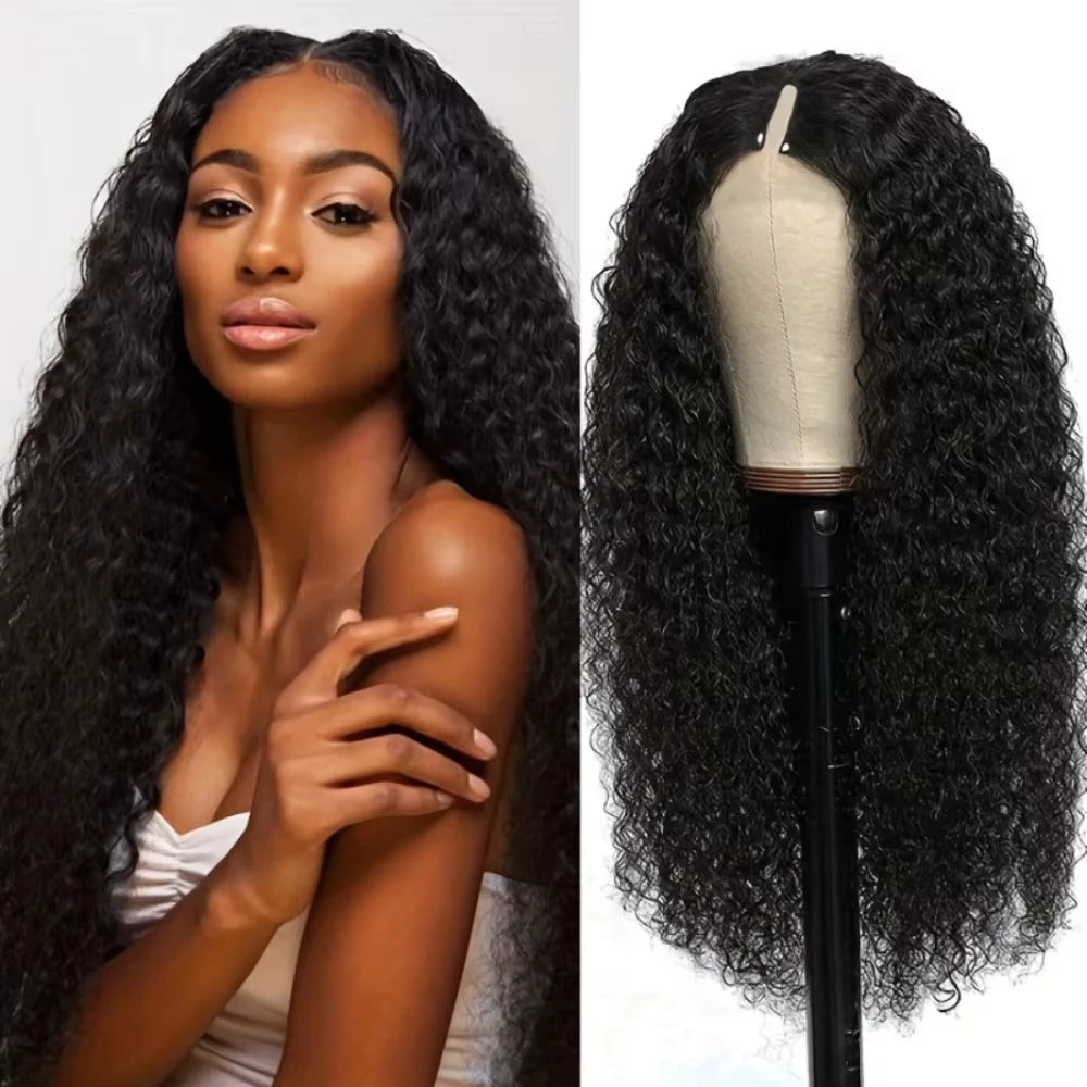Kinky Curly V Part Wig Human Hair Deep Wave Glue less V Part Wigs Human Hair