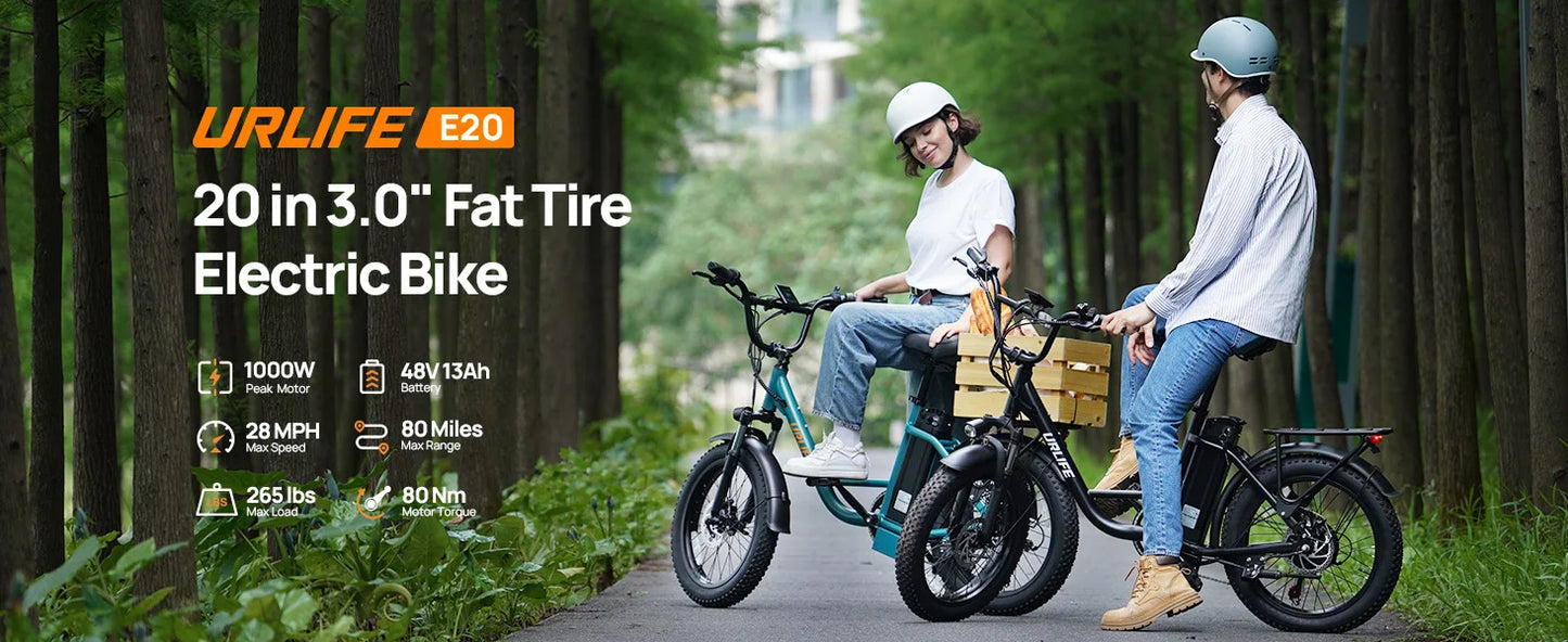 Fat Tire Electric Bike 48V 13Ah Removable Battery 20MPH 7-Speed