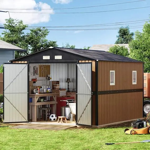 6X4FT Garden Storage Shed with Lockable Door, Steel Tool Shed