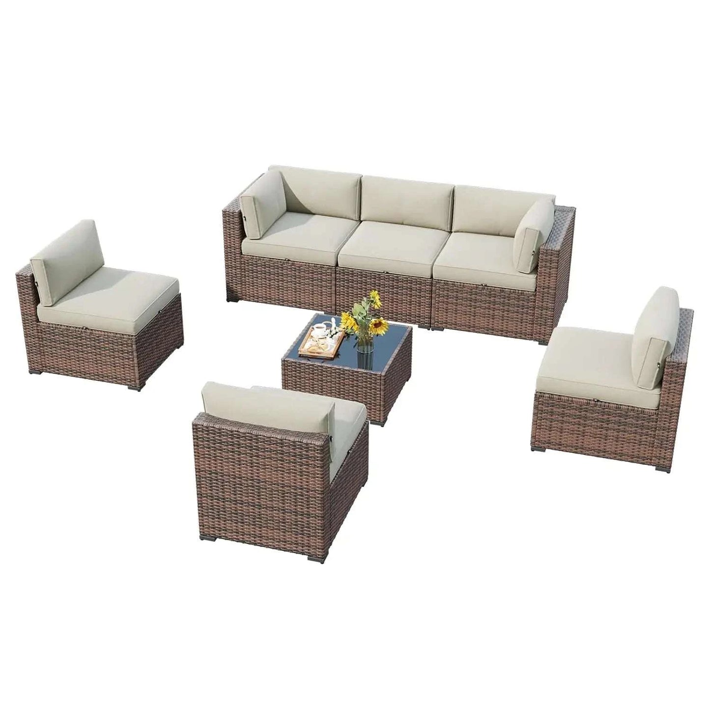 7 Piece Outdoor Patio Furniture Set with Coffee Table