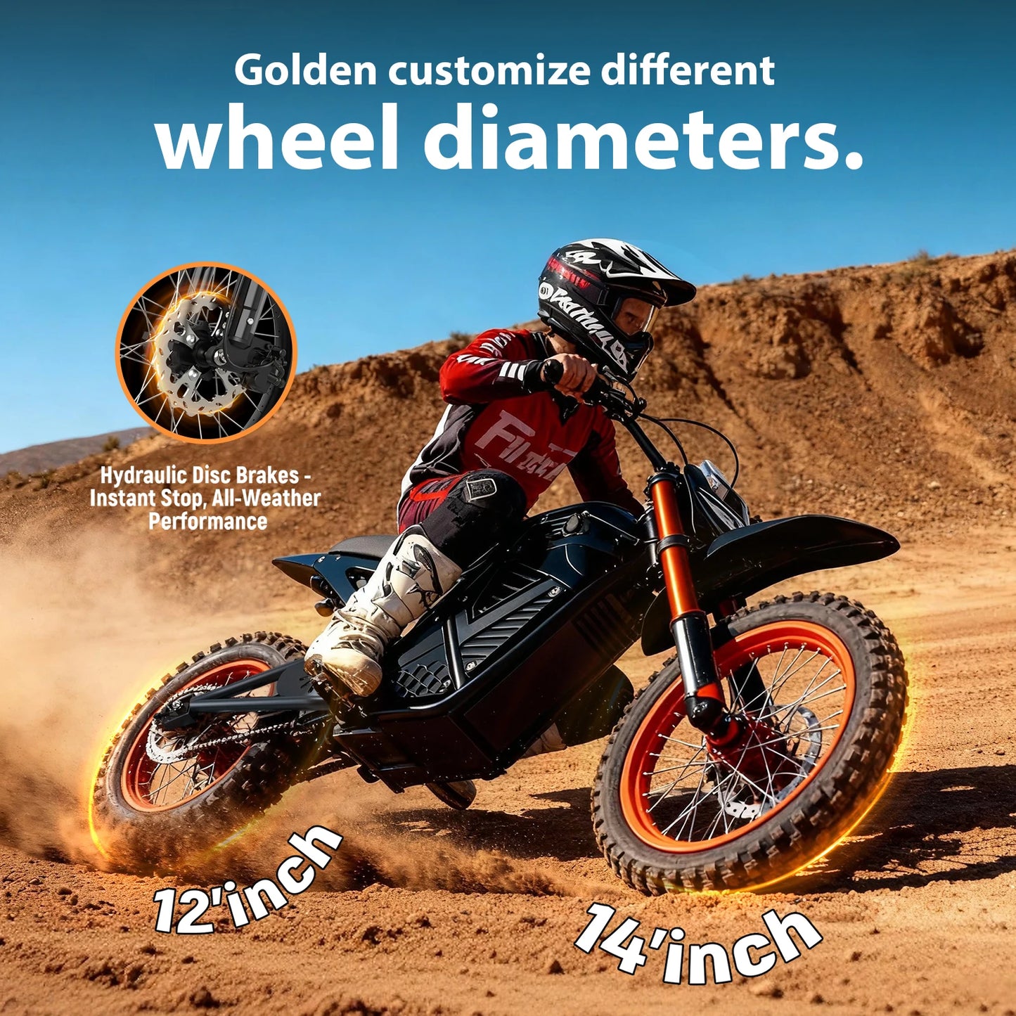 Electric Mini Dirt Bike for Teens & Adults, 14"/12" Fat Tire 3500W Electric Motorcycle, 48V23AH Battery Ebike 38MPH